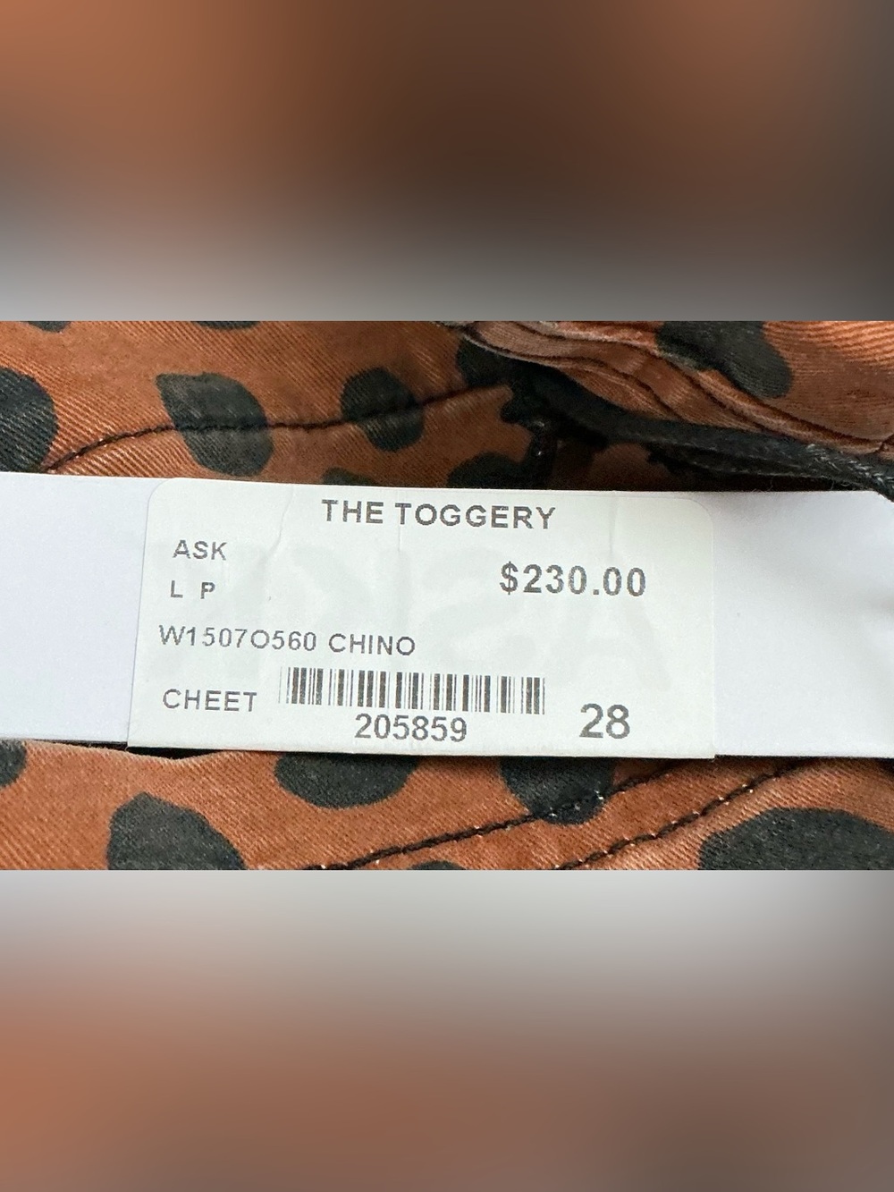 NWT ASKK NY Leopard Print‎ Chino Pants Cheetah Straight Leg Size 28 $288 - Picture 6 of 6